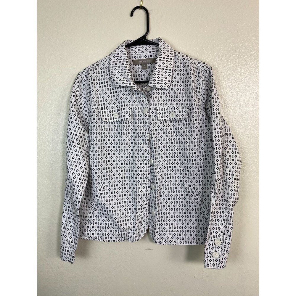 Croft & Barrow Linen Blend Lightweight Jacket size Medium Black White Geometric